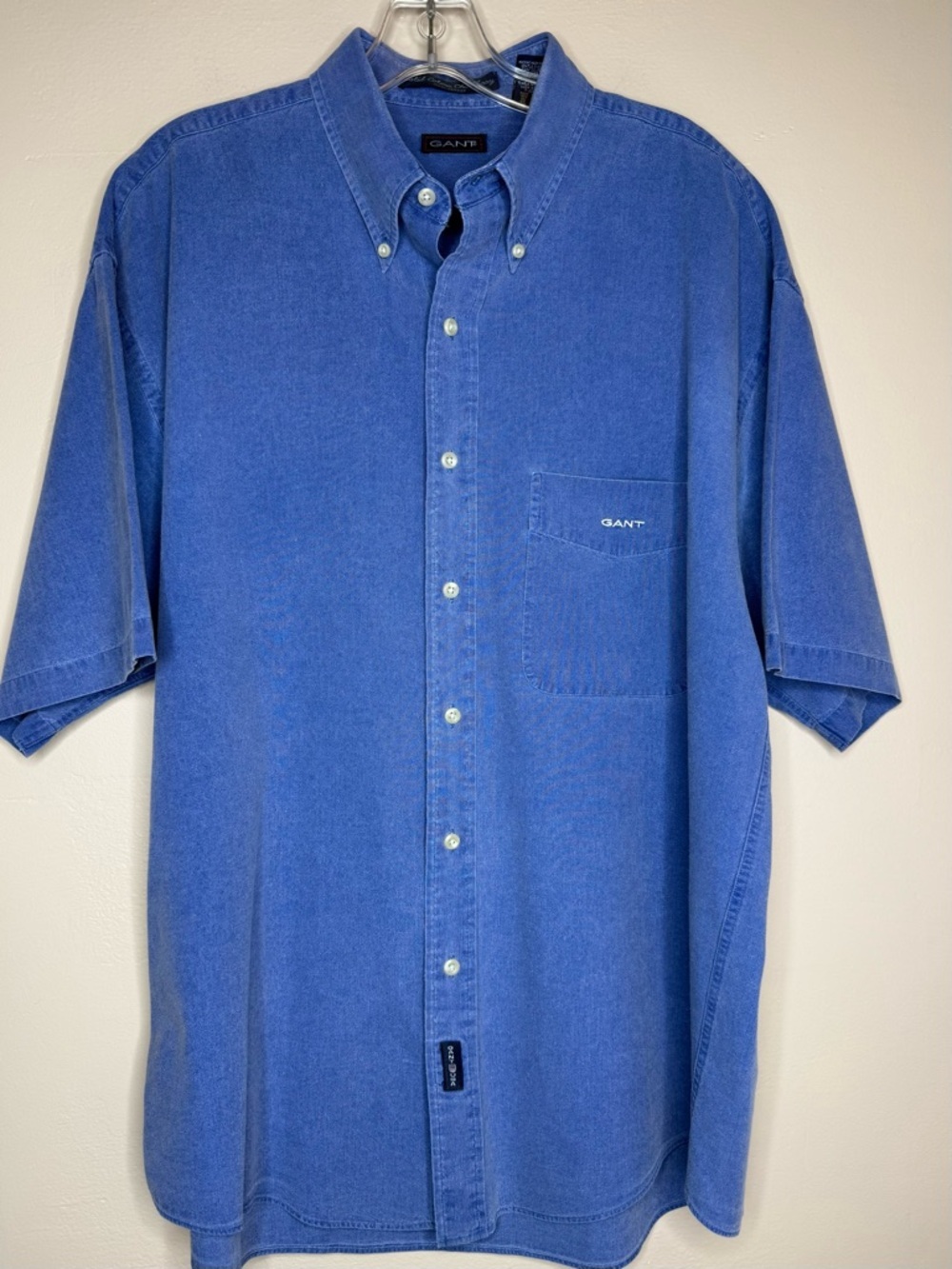 GANT Short Sleeve Button Down Shirt Chambray Cotton Blue Size Large